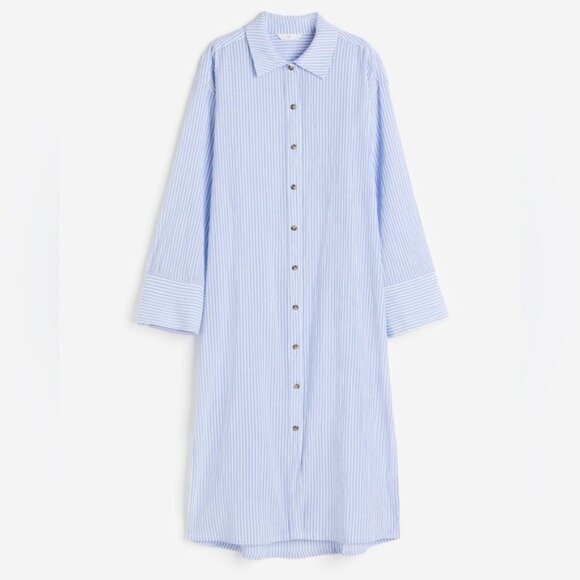 H&M CRÊPED BLUE AND WHITE STRIPED SHIRT DRESS XLARGE - Picture 10 of 10